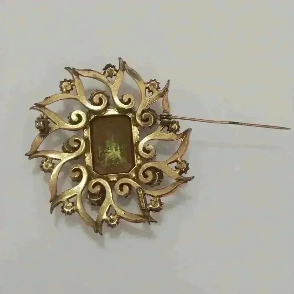 Florenza Vintage Regency Yellow/Brown Pearl Brooch